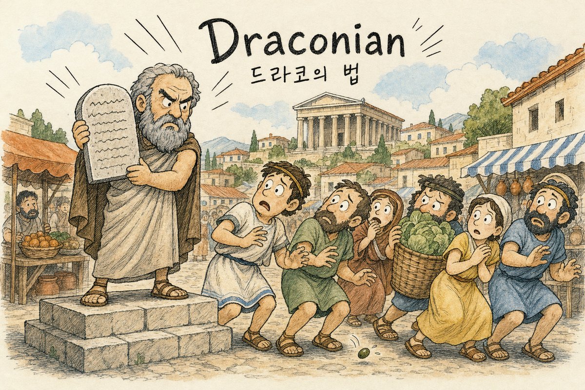 draconian 뜻과 어원: 양배추 한 포기에 사형, 드라코의 법