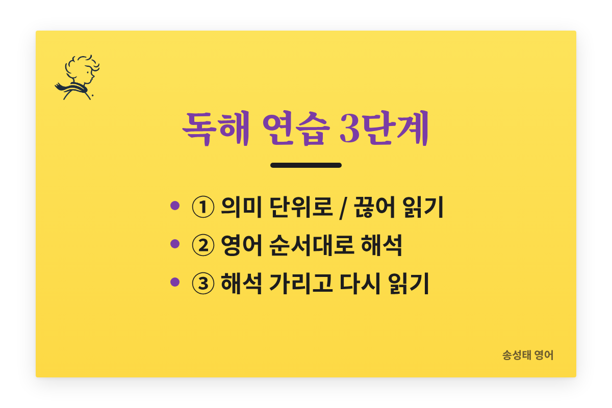 영어 독해 연습 3단계: 끊어 읽기, 앞에서부터 해석, 다시 읽기