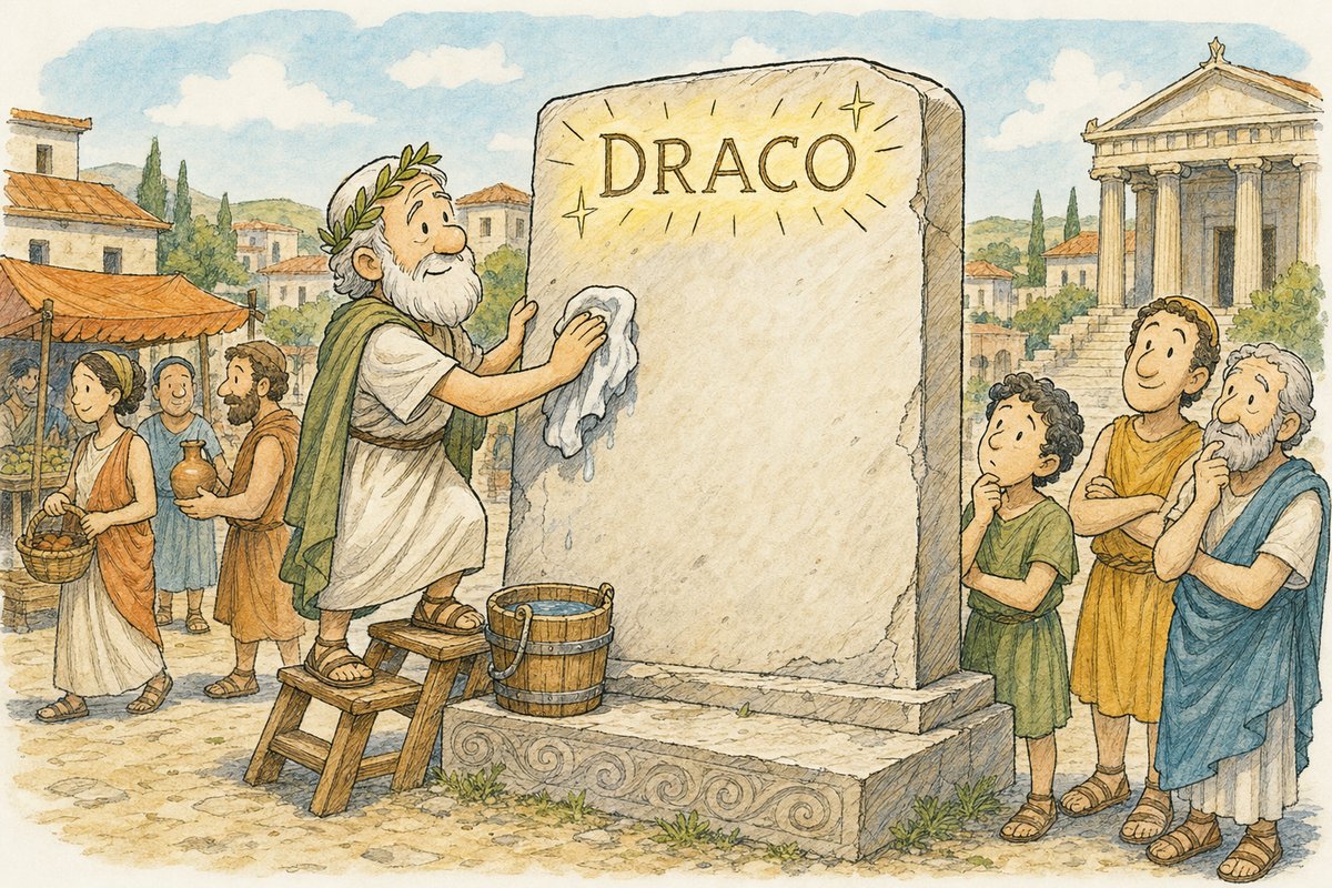 솔론이 석판을 지우고 DRACO라는 이름만 남은 장면